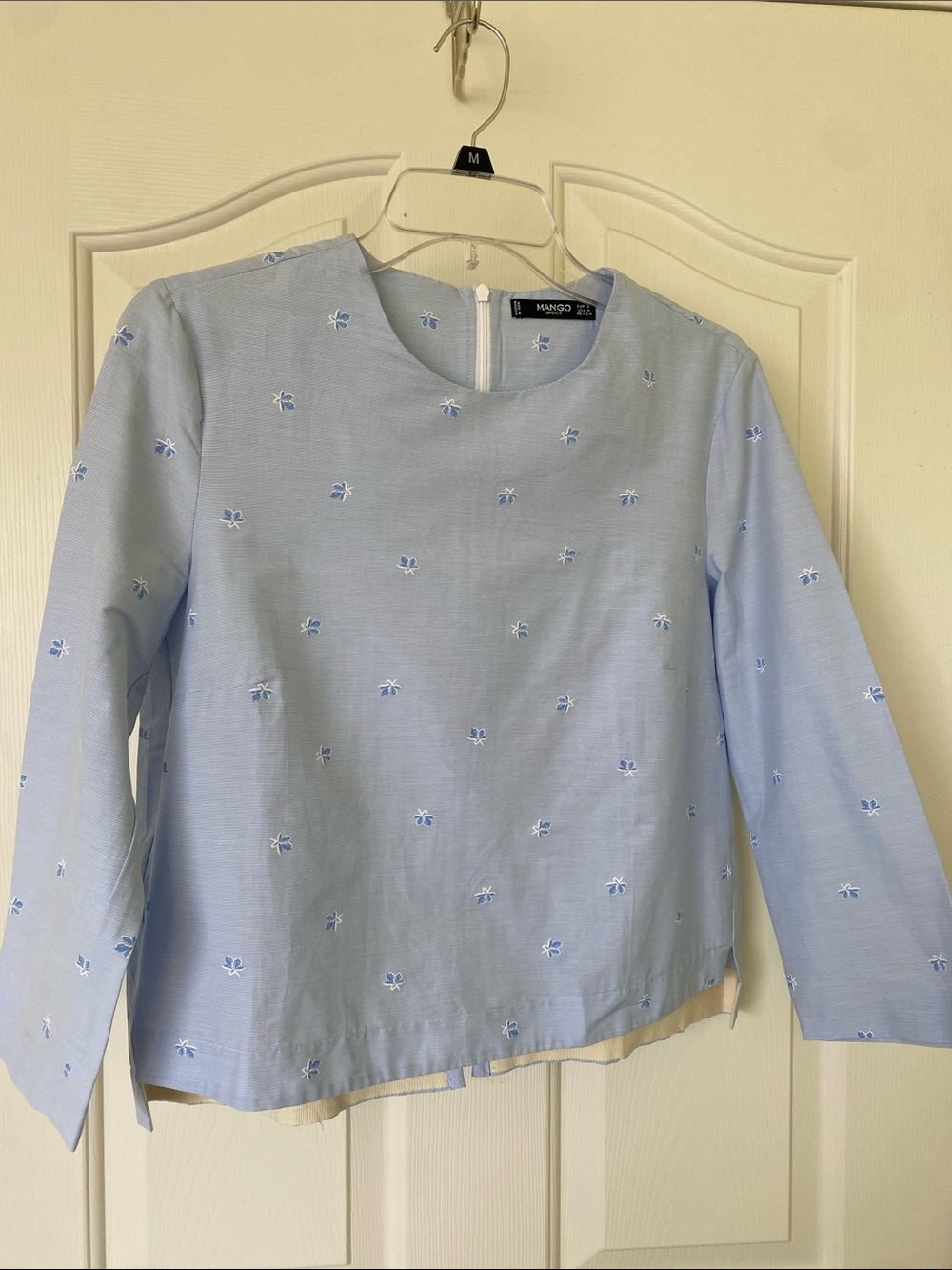 Mango Light Blue Printed Crop Top